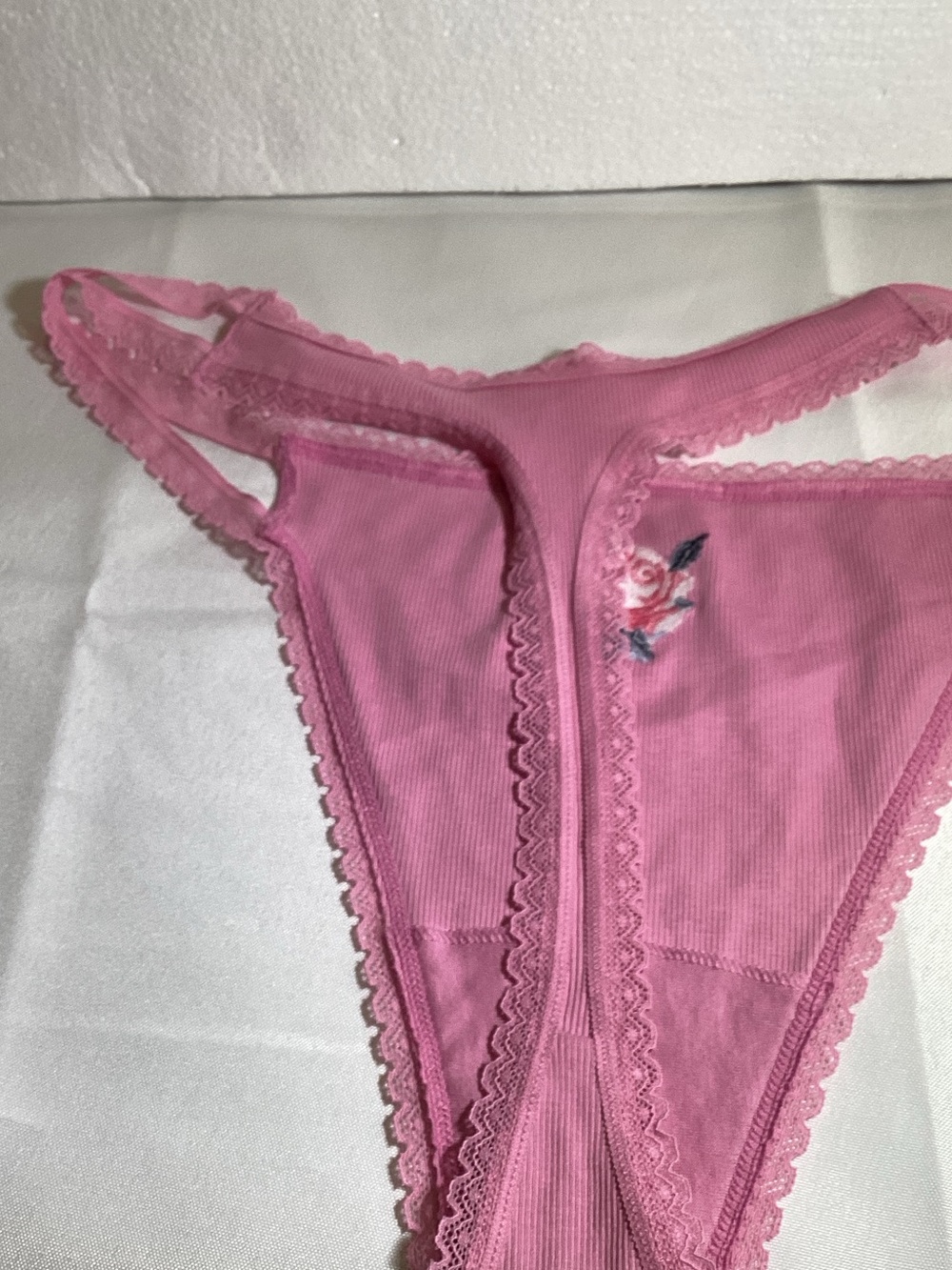 PINK Victoria's Secret Pink Ribbed Thong with Rose Embroidery - Picture 6 of 10